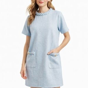 Cayhou Light Blue Textured Shift
Dress w/ Braided Neckline Size L